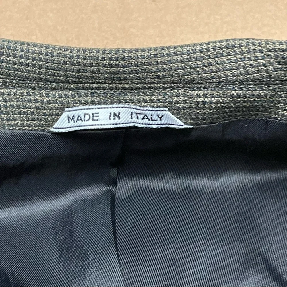 Bachrach Mens Sz 40S Blazer Made in Italy Grey Check Wool 3-Button VTG Corpcore